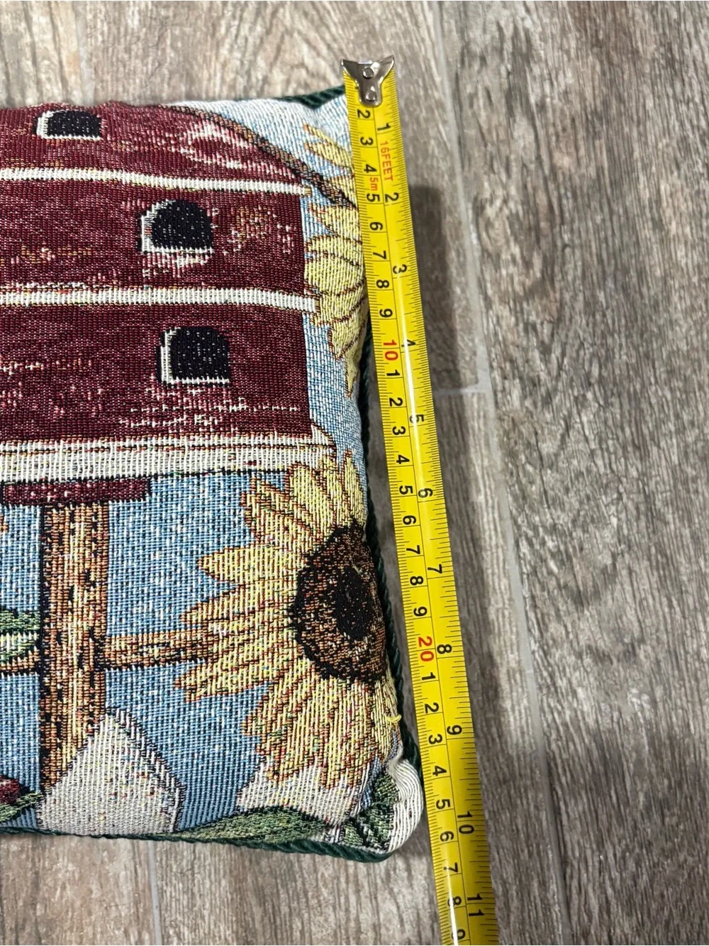 Needlepoint Tapestry Throw Pillow Sunflowers Birdhouse Country 16x10 Cottagecore